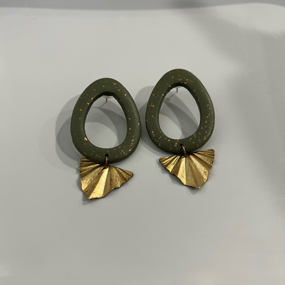 green and gold statement earrings